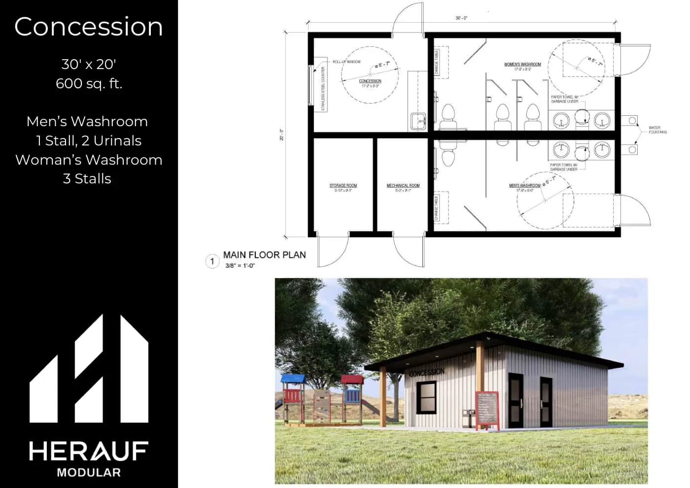 Concessions brochure page: floor plan and specifications