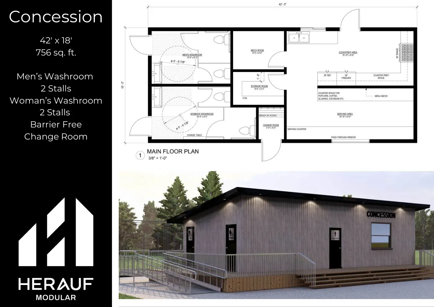 Concession, 42' × 18' floor plan page from the Commercial Brochure