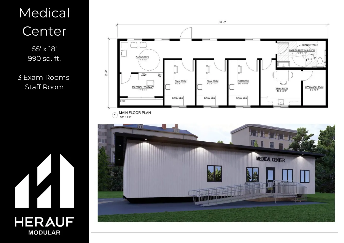 Medical Centre brochure page: floor plan and specifications