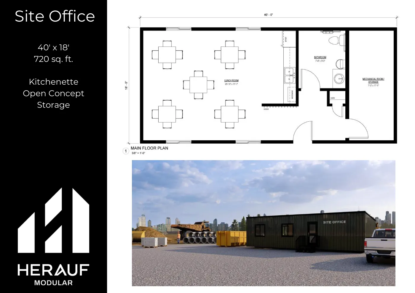 Site Office brochure page: floor plan and specifications