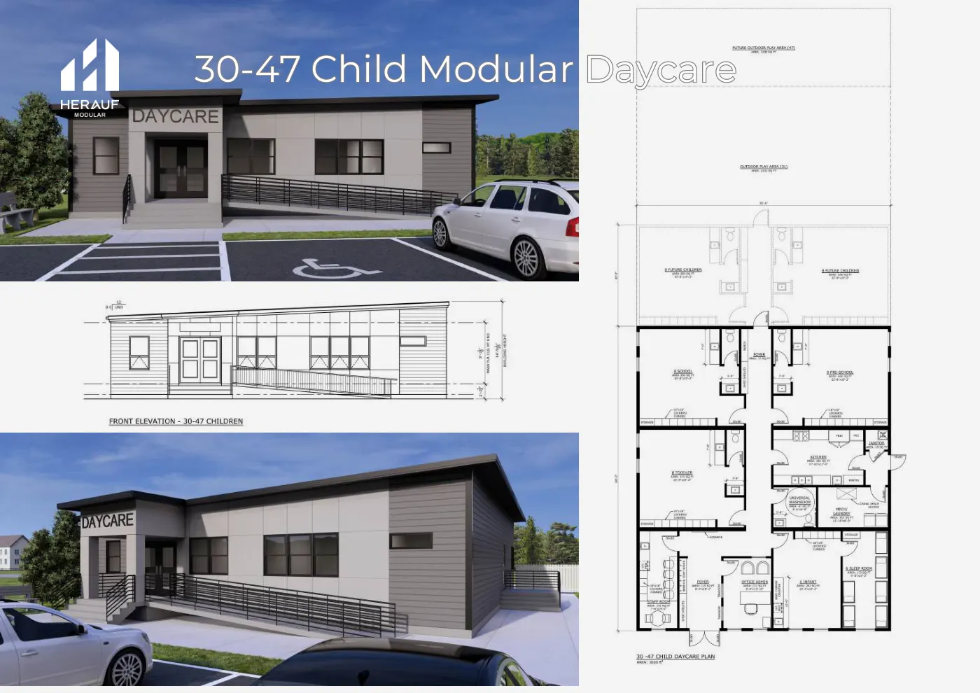 30 to 47 Child Daycare brochure page: floor plan and specifications