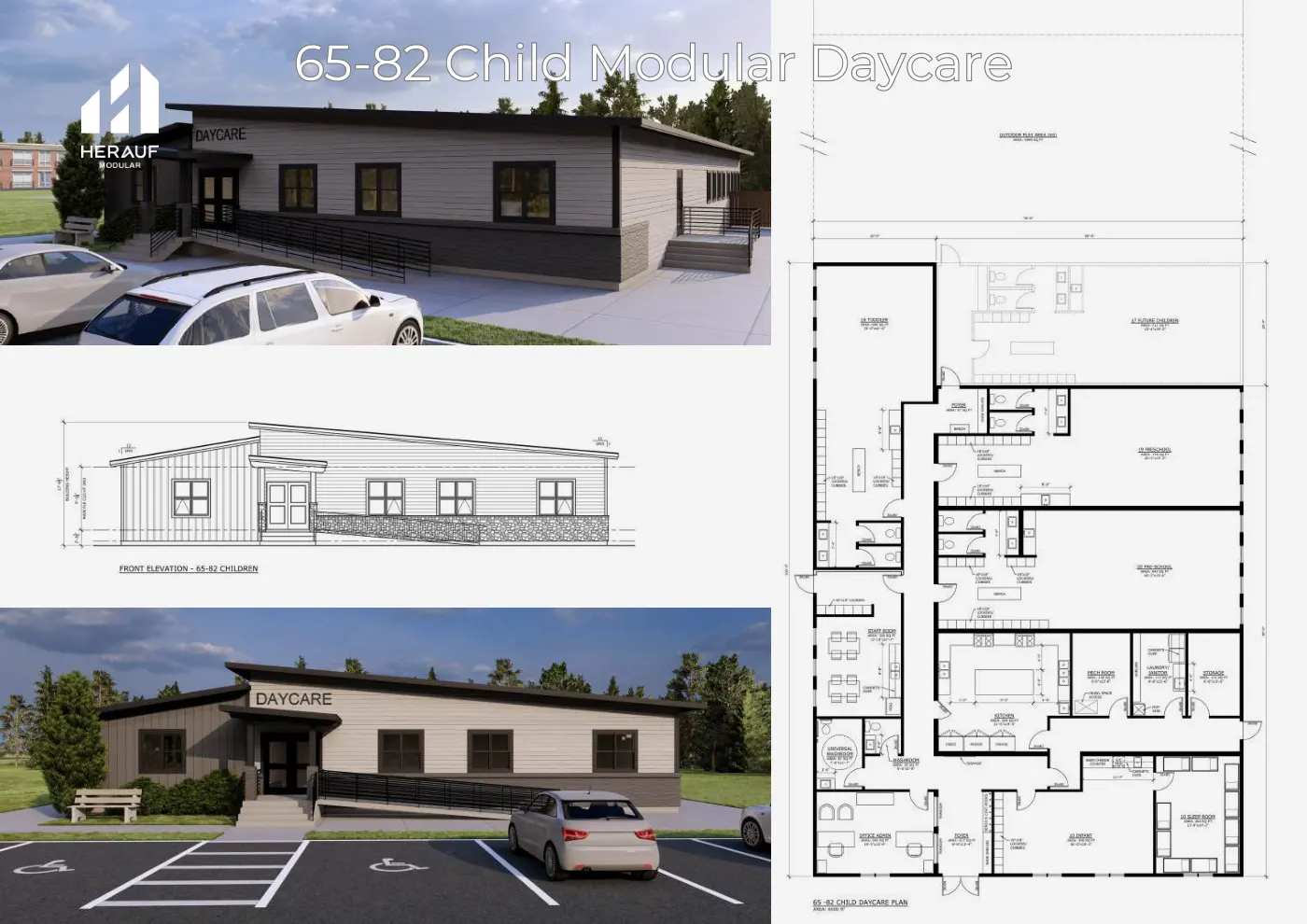 65 to 82 Child Daycare brochure page: floor plan and specifications