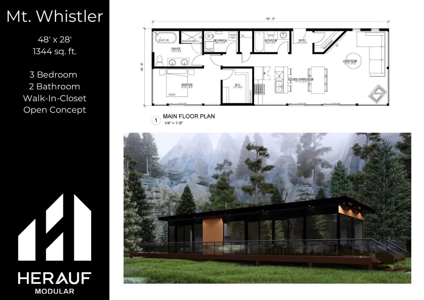 Mt. Whistler brochure page: floor plan and specifications