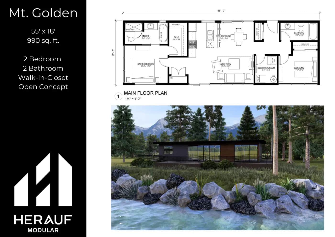 Mt. Golden brochure page: floor plan and specifications