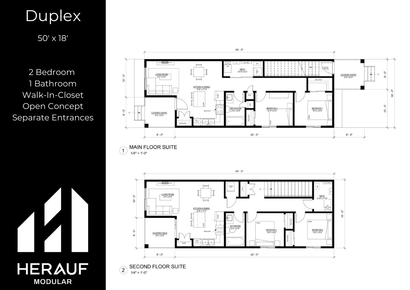 Duplex brochure page: floor plan and specifications
