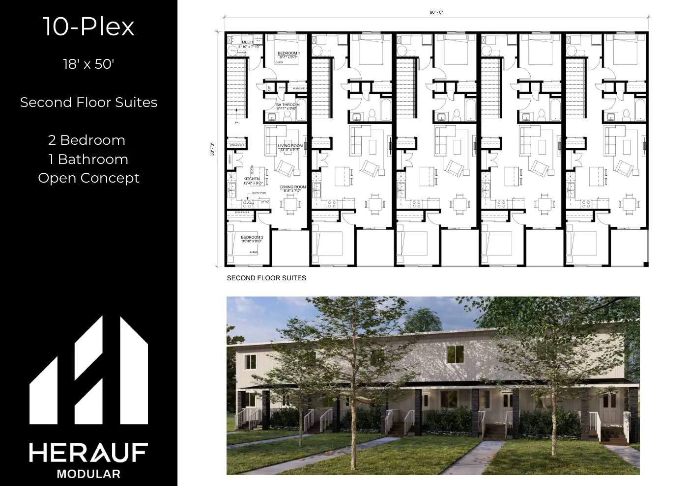Ten-Plex brochure page: floor plan and specifications
