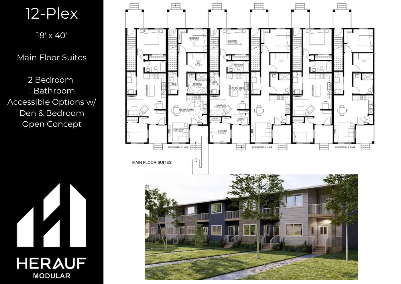 Twelve-Plex brochure page: floor plan and specifications