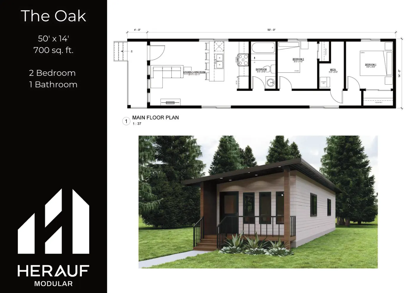 The Oak brochure page: floor plan and specifications