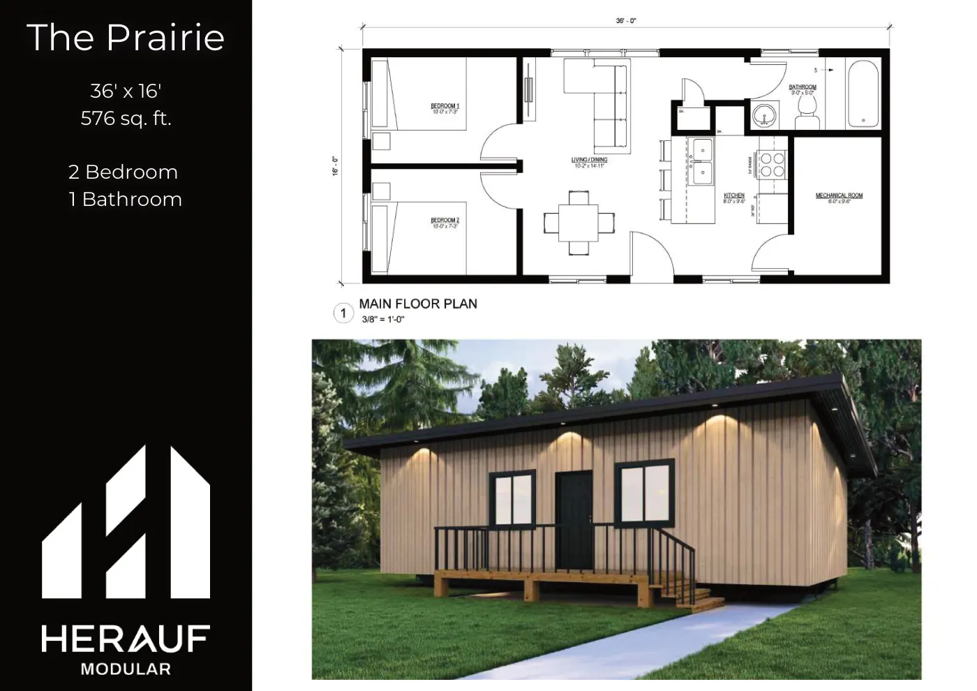 The Prairie brochure page: floor plan and specifications