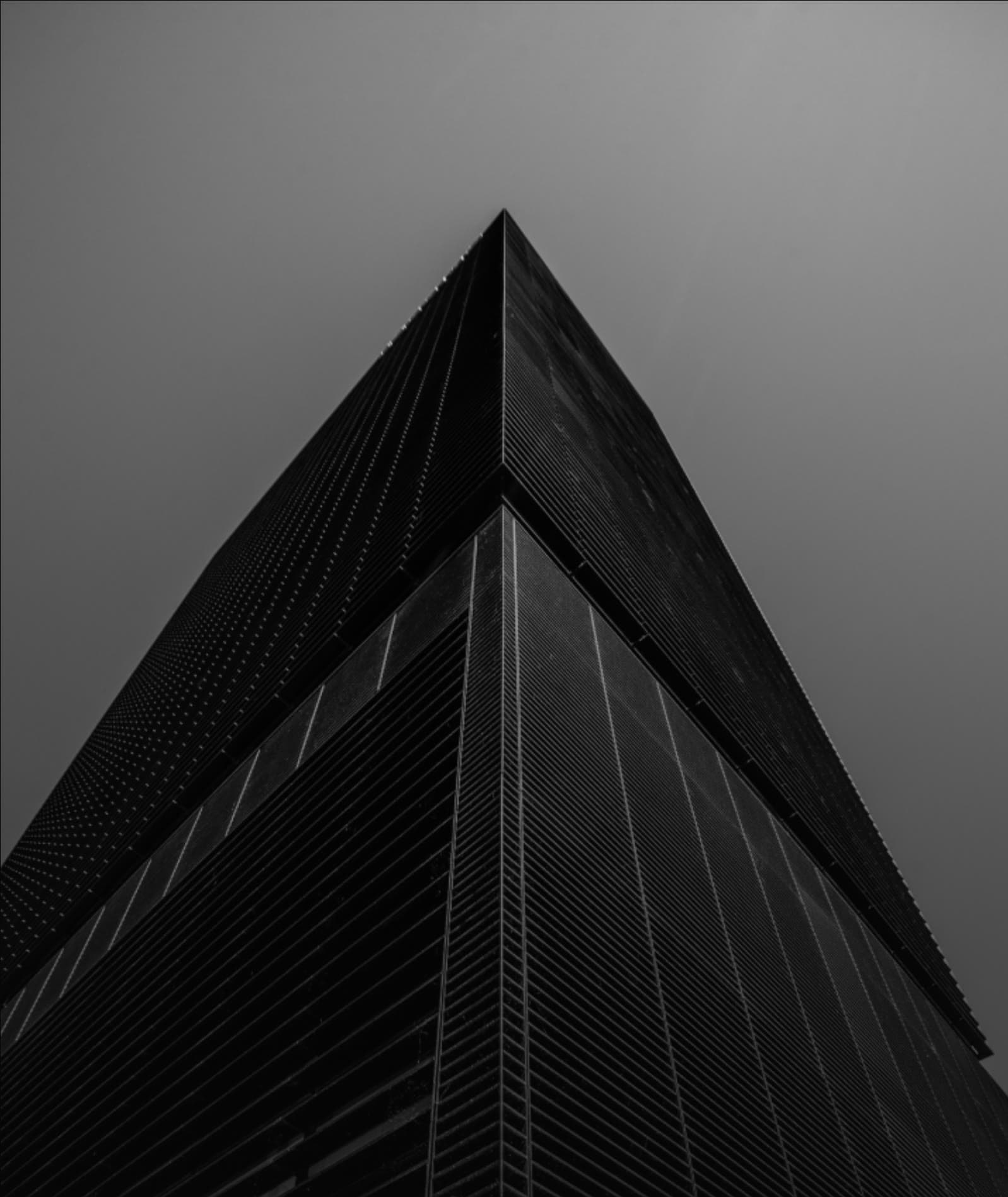 A dark tower photographed from below, from the original Herauf Enterprises site