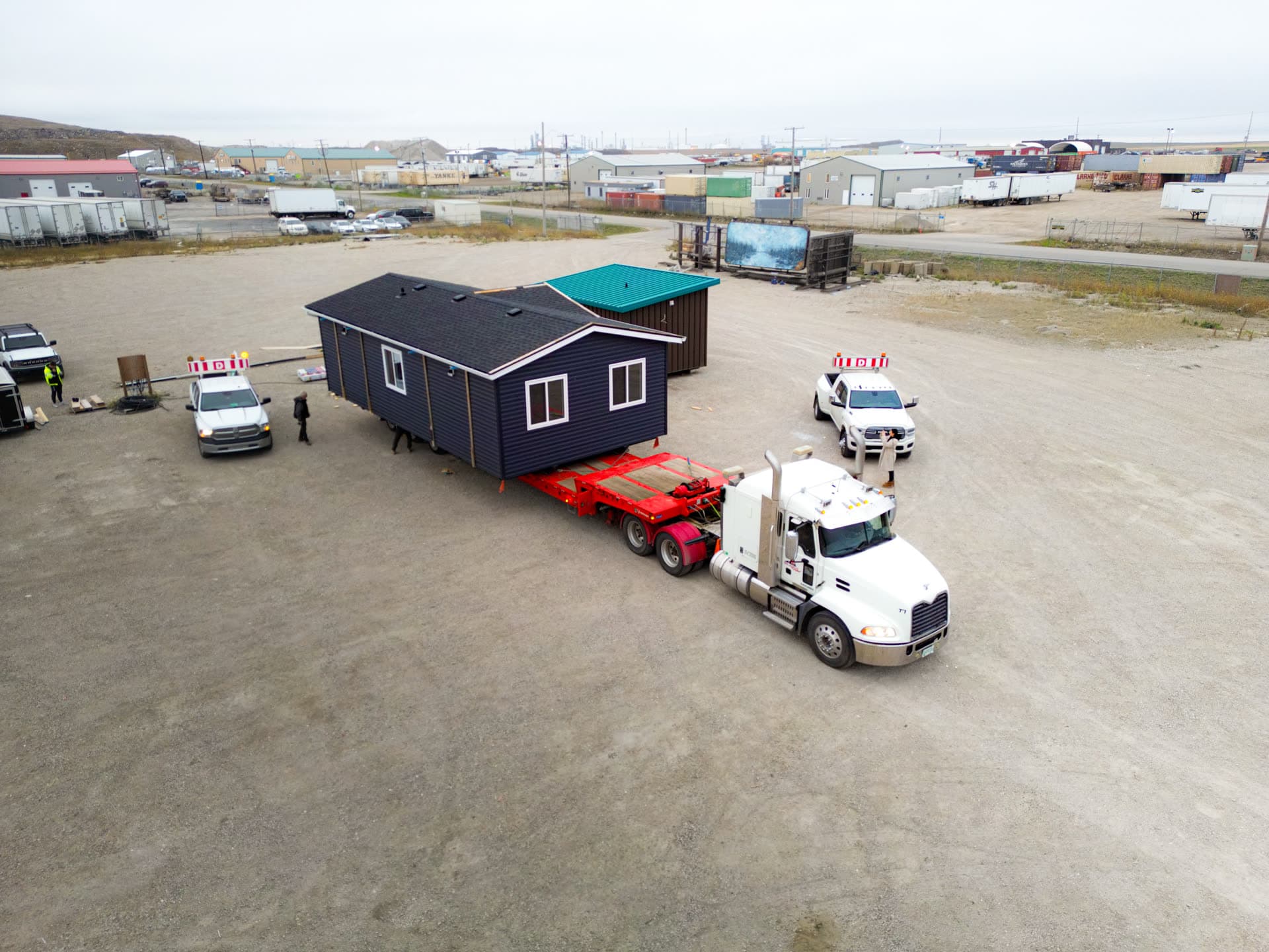 Finished Herauf modular home on a trailer, ready for delivery near Kamloops, British Columbia