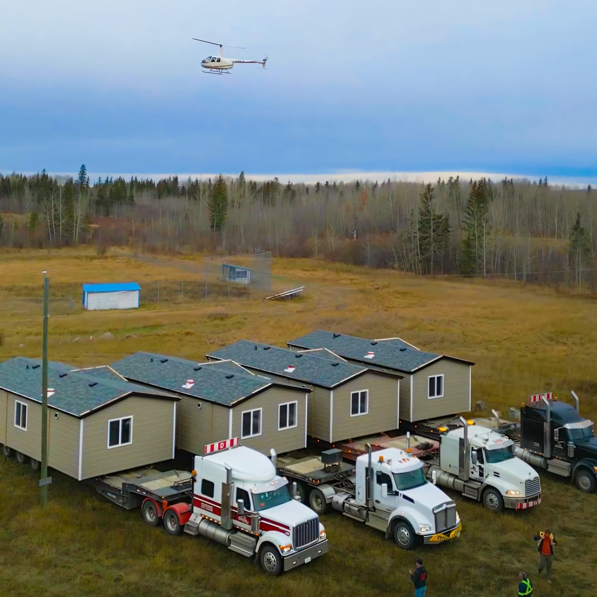 Multiple completed Herauf modular units staged for a development project